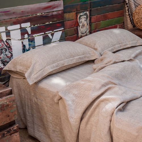 亚麻床上用品套件 - COMPLETE HERRINGBONE NATURAL MELANGE - dELENZO LINEN FROM EUROPE S.L
