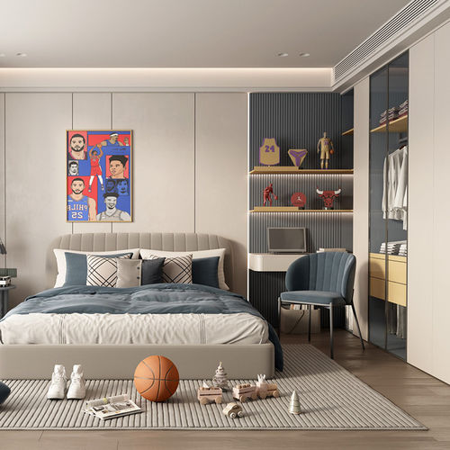 灰色儿童房 - DFD-BR-05 - Dief Flooring - 白色 / 黄色 / 蓝色