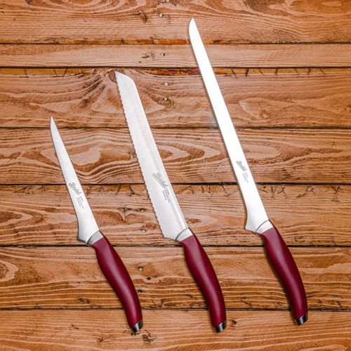 塑料柄厨房刀 - TEKNICA SET OF 3 RED - Berkel - 不锈钢刀片