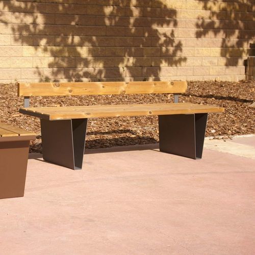 现代风格公共长椅 - DUERO-R series - RYM URBAN FURNITURE, S.L. - 金属板 / 木质 / 带椅背