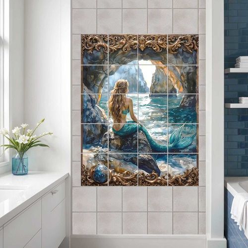 瓷质瓷砖 - MERMAID BY THE SEA IN A CAVE - Tempera Art Design - 数字印刷 / 室内 / 用于潮湿区域