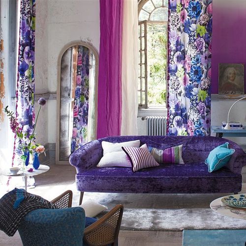 室内装饰面料 - VIOLA - DESIGNERS GUILD - 用于窗帘 / 花朵图案 / 亚麻
