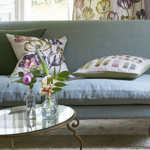 正方形垫子 - VARIEGATED TULIPS BUTTERMILK  - DESIGNERS GUILD - 印花 / 棉质 / 亚麻