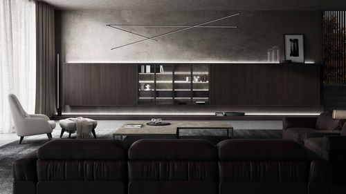 现代风格客厅组合背景墙 - DERIMADE BRANDE CURVE - MUEBLES DOCA - 栎木 / 玻璃 / 用于电视
