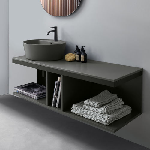 双台盆柜 - MULTIPLO OPEN DAY CABINET - CEMENTO  MATT BLACK - Ceramica Cielo - 壁挂式 / 木质 / 陶瓷