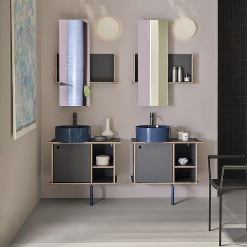 独立式台盆柜 - THEO 78 - OLTREMARE/TITANIO - Ceramica Cielo - 金属 / Fenix NTM 材质 / 现代风格