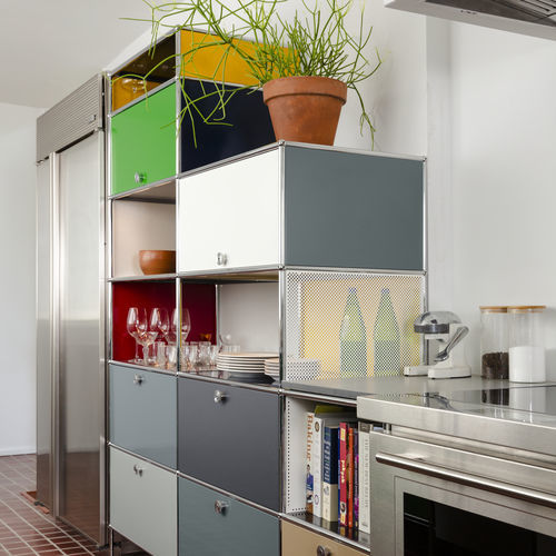 现代风格厨房收纳柜 - USM Haller E - USM Modular Furniture - 不锈钢