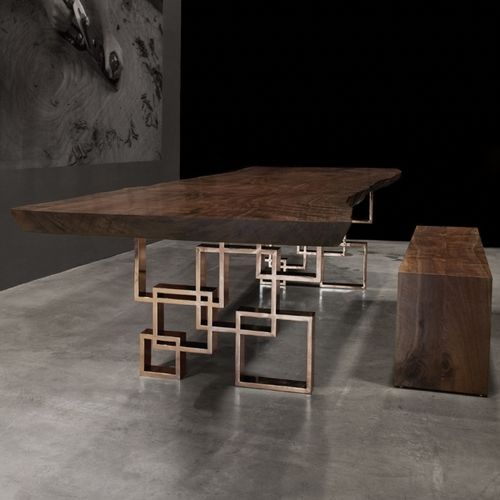 现代风格餐桌 - SQUARES - Hudson Furniture - 胡桃木 / 实木 / 抛光不锈钢