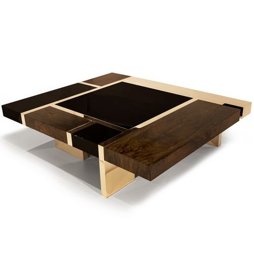 现代风格茶几 - BIARRITZ - Hudson Furniture - 木制贴皮 / 青铜 / 正方形