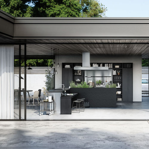 现代风格厨房 - URBAN : SE 4004 E + SE 9009 ES - SIEMATIC - 玻璃 / 木制贴皮 / 岛台式