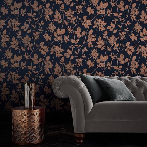 现代风格墙纸 - LUNA NAVY & COPPER - Graham & Brown - 铜 / 印花 / 仿布