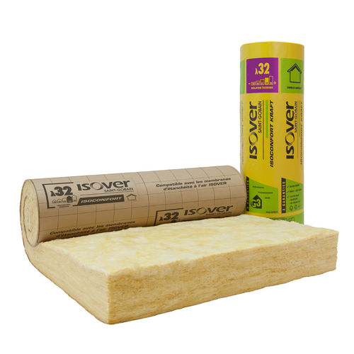 隔热隔音材料 - Isoconfort 32 revêtu kraft - ISOVER SAINT-GOBAIN - 玻璃棉 / 卷式 / 用于室内
