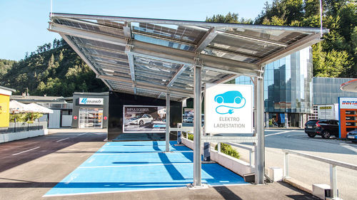 商用停车棚 - SONNENPORT - Sonnenkraft Gmbh - 带太阳能面板 / 铝制 / 电镀钢
