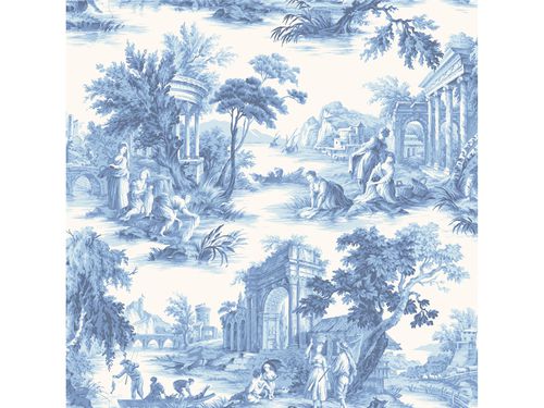 经典风格墙纸 - VILLANDRY COBALT  - Lee Jofa - 场景图案 / 白色 / 蓝色
