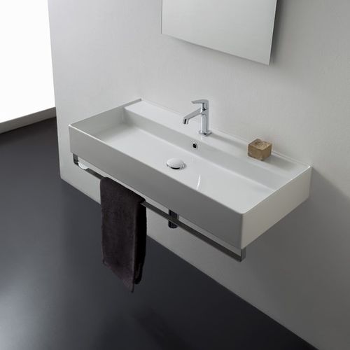 悬挂式台盆 - 5106/R-100B - Scarabeo Ceramiche - 陶瓷 / 带毛巾架 / 长方形
