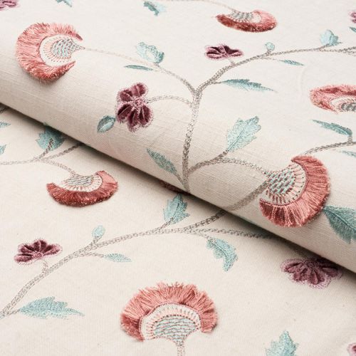 室内装饰面料 - IYLA EMBROIDERY  - F. SCHUMACHER & CO. - 用于窗帘 / 花朵图案 / 亚麻