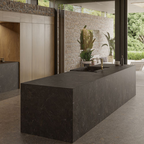 陶土厨房台面 - UMBRA ITOP MARRÓN BUSH-HAMMERED - INALCO - 厨房 / 棕色 / 方形边