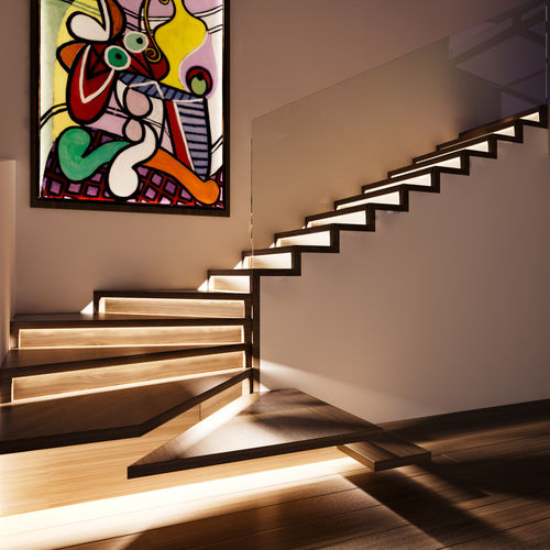 L型楼梯 - ZIGZAG LED - Siller Stairs - 栎木台阶 / 玻璃结构 / 木质结构