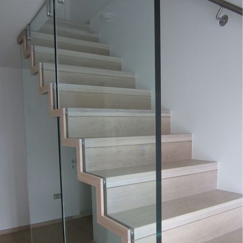 直线型楼梯 - ZIGZAG SLIM - Siller Stairs - 栎木台阶 / 玻璃结构 / 家用