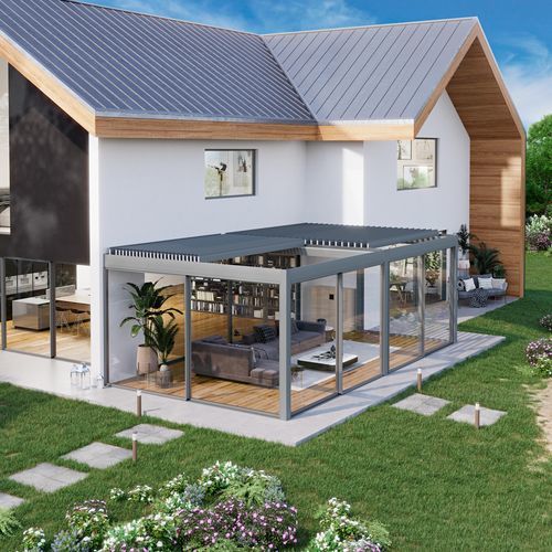 临墙凉棚架 - OSKURA UNICA - Sunroom S.p.A. - 玻璃 / 遮阳板条式 / 生物气候建筑