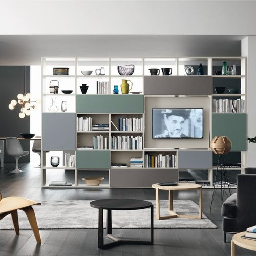 现代风格客厅组合背景墙 - MODO M6C90 - SANGIACOMO - 哑光漆木 / 漆包金属 / 用于电视
