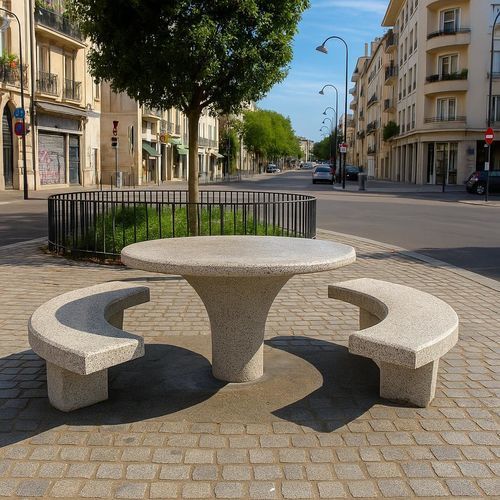 现代风格野餐桌 - Table pique nique moderne - FRANCIOLI - 低碳混凝土 / 低碳混凝土 / 圆形