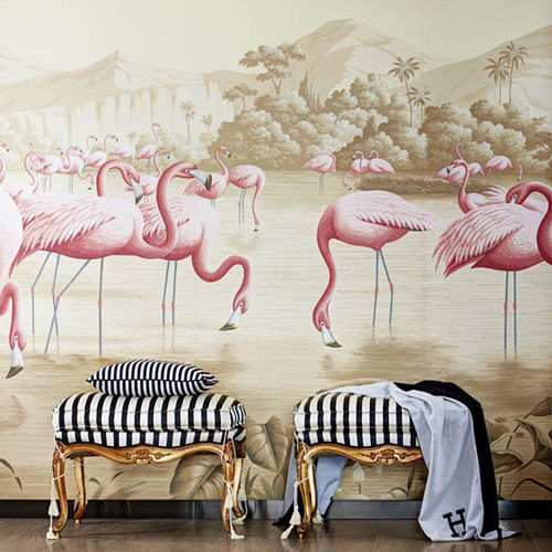 传统风格墙纸 - FLAMINGOS - DE GOURNAY - 动物图案 / 仿布 / 手工