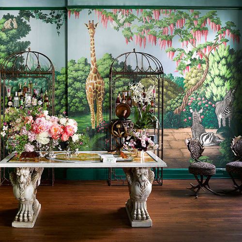 传统风格墙纸 - MADAME'S MAGICAL MENAGERIE - DE GOURNAY - 自然图案 / 仿布 / 手工