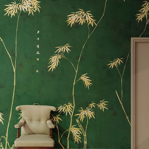 传统风格墙纸 - BAMBOO  - DE GOURNAY - 自然图案 / 仿布 / 绿色