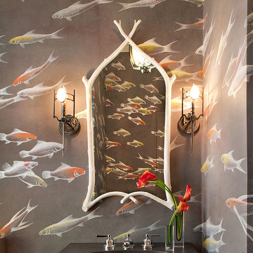 传统风格墙纸 - FISHES - DE GOURNAY - 动物图案 / 仿布 / 镀银