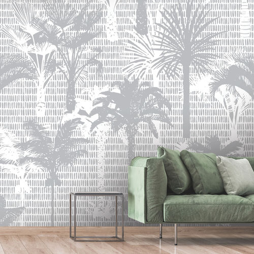 现代风格墙纸 - SILWET SW1007 - LGD01 décor mural sur mesure - 花卉图案 / 灰色 / 白色
