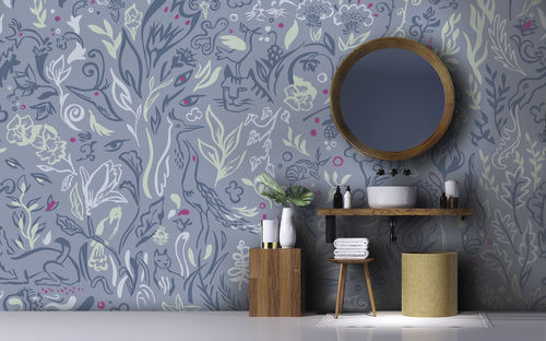 原创设计墙纸 - FOUILLIE-FEUILLUE FF5581 - LGD01 décor mural sur mesure - 全景式 / 蓝色 / 无纺布