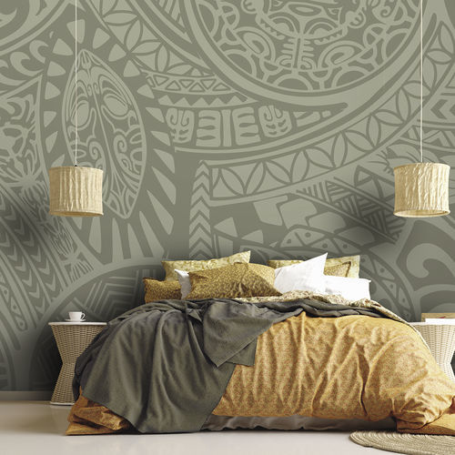 民族风墙纸 - POLYNESIA PL9113 - LGD01 décor mural sur mesure - 全景式 / 几何图案 / 绿色