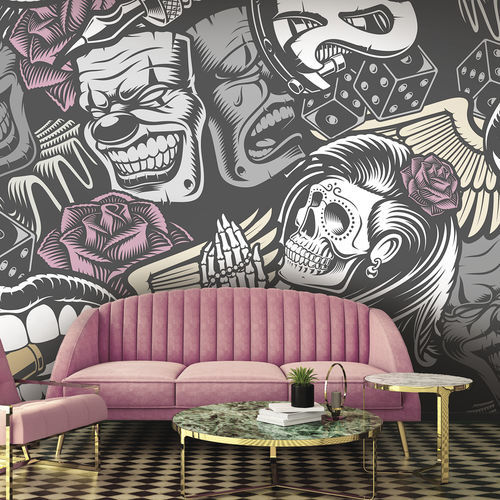 原创设计墙纸 - TATTOO TO8261 - LGD01 décor mural sur mesure - 全景式 / 灰色 / 粉色