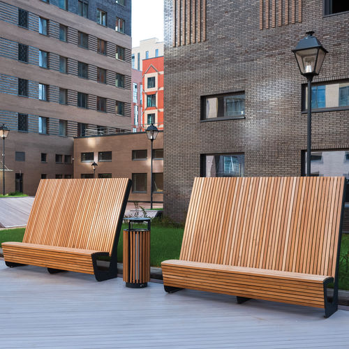 现代风格公共长椅 - LANDSCAPE - mmcité street furniture - 木质 / 电镀钢 / 带椅背