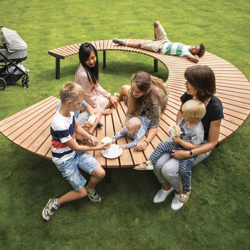 现代风格公共长椅 - LAGO - mmcité street furniture - 硬木 / 电镀钢 / 粉末涂层钢