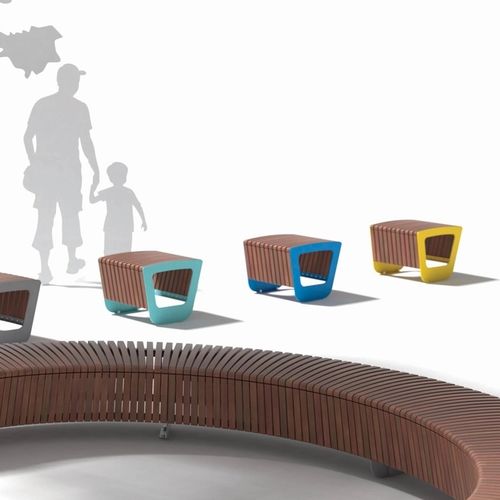 现代风格凳子 - LANDSCAPE COMPACT - mmcité street furniture - 木质 / 镀锌钢桌脚 / 橇式