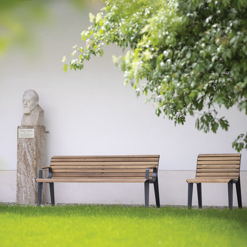 现代风格公共长椅 - EMAU - mmcité street furniture - 异国木材 / 电镀钢 / 铝铸铁