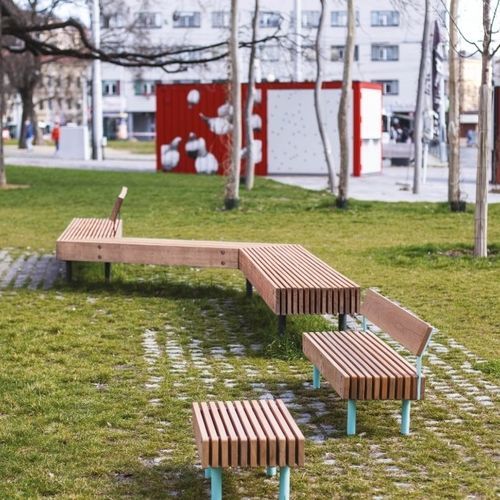 现代风格公共长椅 - WOODY - mmcité street furniture - 粉末涂层钢 / 钢 / 不锈钢