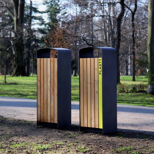 公共垃圾桶 - PRAX - mmcité street furniture - 电镀钢 / 不锈钢 / 硬木