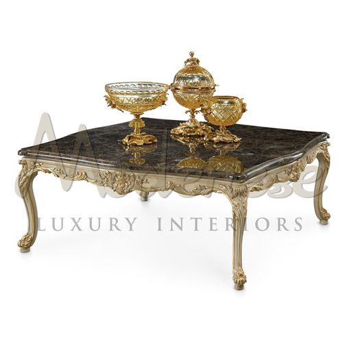 经典风格茶几 - 16629 - Modenese Luxury Interiors - 大理石 / 带金箔木底座 / 正方形