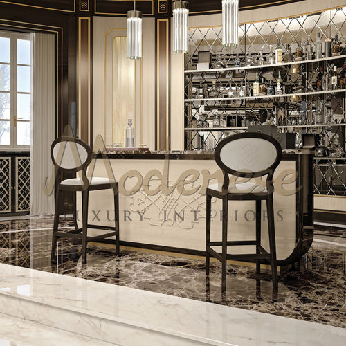 现代风格吧台凳 - 20150 - Modenese Luxury Interiors - 皮质 / 山毛榉木桌脚 / 四脚