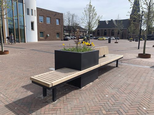 木质花坛 - PUTTEN - ANAE street furniture - 粉末涂层钢 / 长方形 / 集成长凳