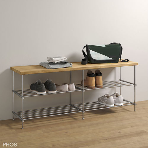 现代鞋架 - SB1200-2-Eiche - PHOS Design GmbH - 自承重 / 磨砂不锈钢 / 不锈钢