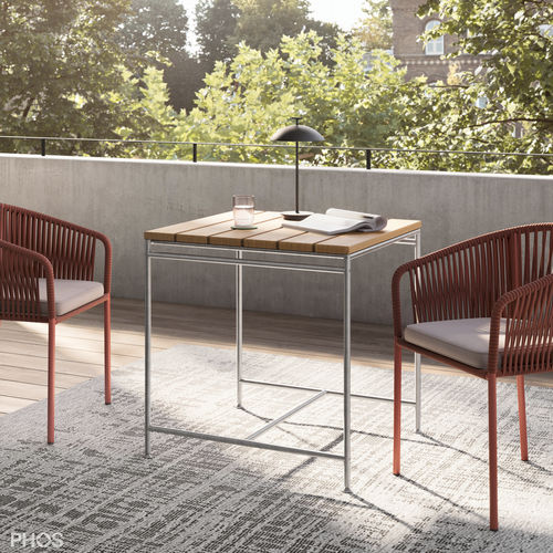 极简主义风格桌 - Outdoor Beistelltisch - PHOS Design GmbH - 柚木 / 不锈钢桌脚 / 正方形