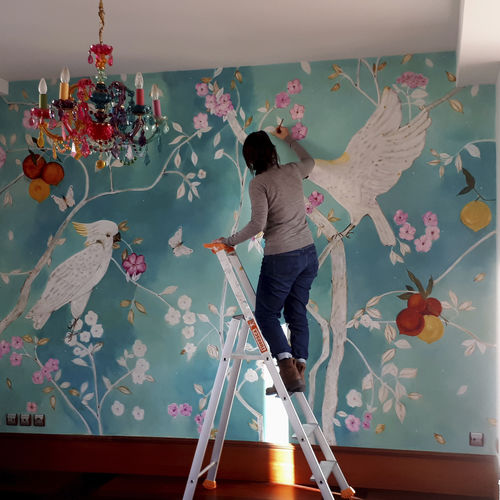 室内墙面材料 - TURQUOISE SWEET TROPICAL, Fresque murale par K. Fabrizzi - ICI ET LA - 手工上漆 / 仿墙纸 / 家用