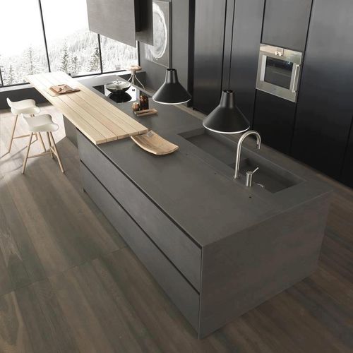 现代风格厨房 - MODERNE - BALIAN BETON Atelier - Ductal®UHP混凝土 / 岛台式 / 无把手