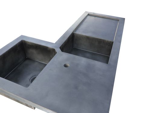 双槽厨房水槽 - BALIAN BETON Atelier - 带沥水架 / Ductal®UHP混凝土 / 整体式