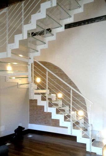 直线型楼梯 - Link Light - CAST DESIGN - U形 / 玻璃台阶 / 钢结构