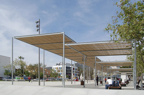表面安装凉棚架 - PERGOLA HABANA 5 - URBADIS Microarquitectura - 电镀钢 / 木制棚顶 / 定制